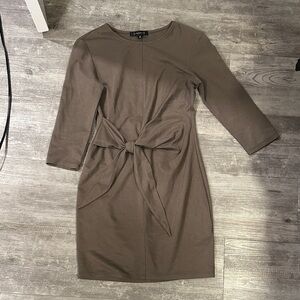 Dynamite Taupe Long Sleeve Dress with Waist Tie